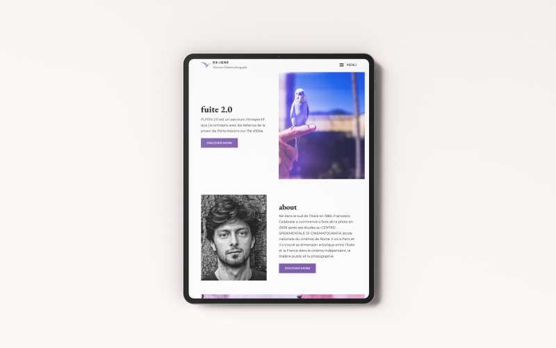 sito web ex-igne.com progetto visto su un tablet